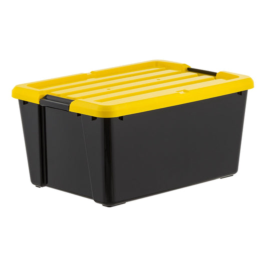 45 Qt Black Plastic Stackable Storage Bin with Lid Tote, Plastic Storage Container with Lid, 4-Pack - Image 2