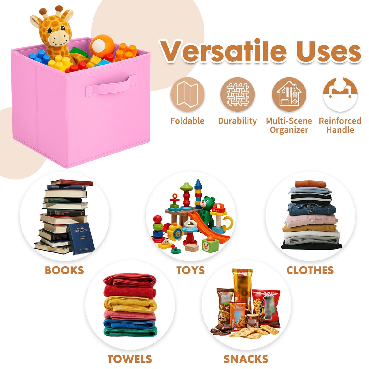 11" Fabric Storage Cubes, 4 Foldable Cube Bins Closet Organizers with Handles for Closet Clothes - Image 3