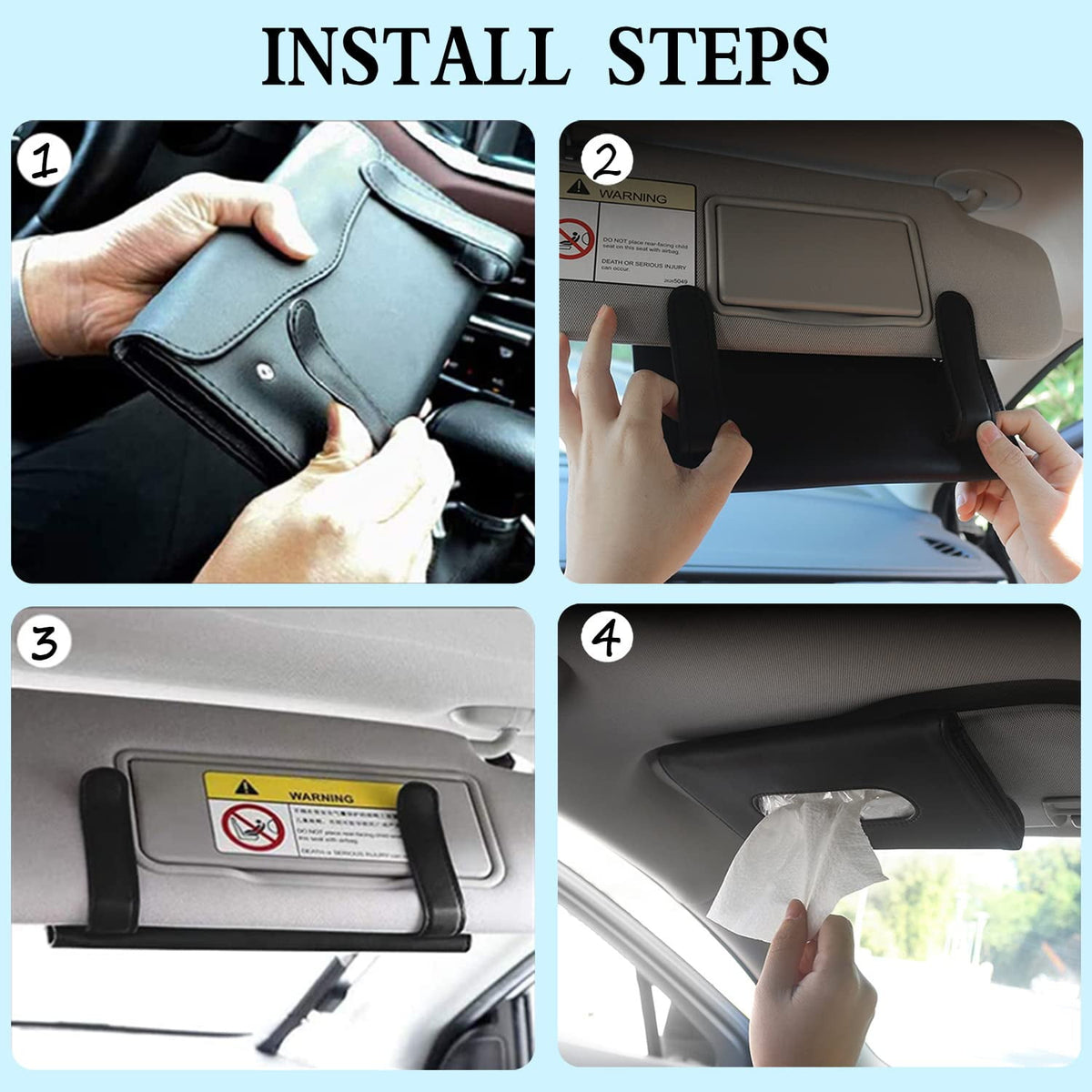 2 Pack Car Sun Visor Tissue Holder, Premium PU Leather Napkin Dispenser for Vehicle Visor Organizer, Includes Tissue ... - Image 5