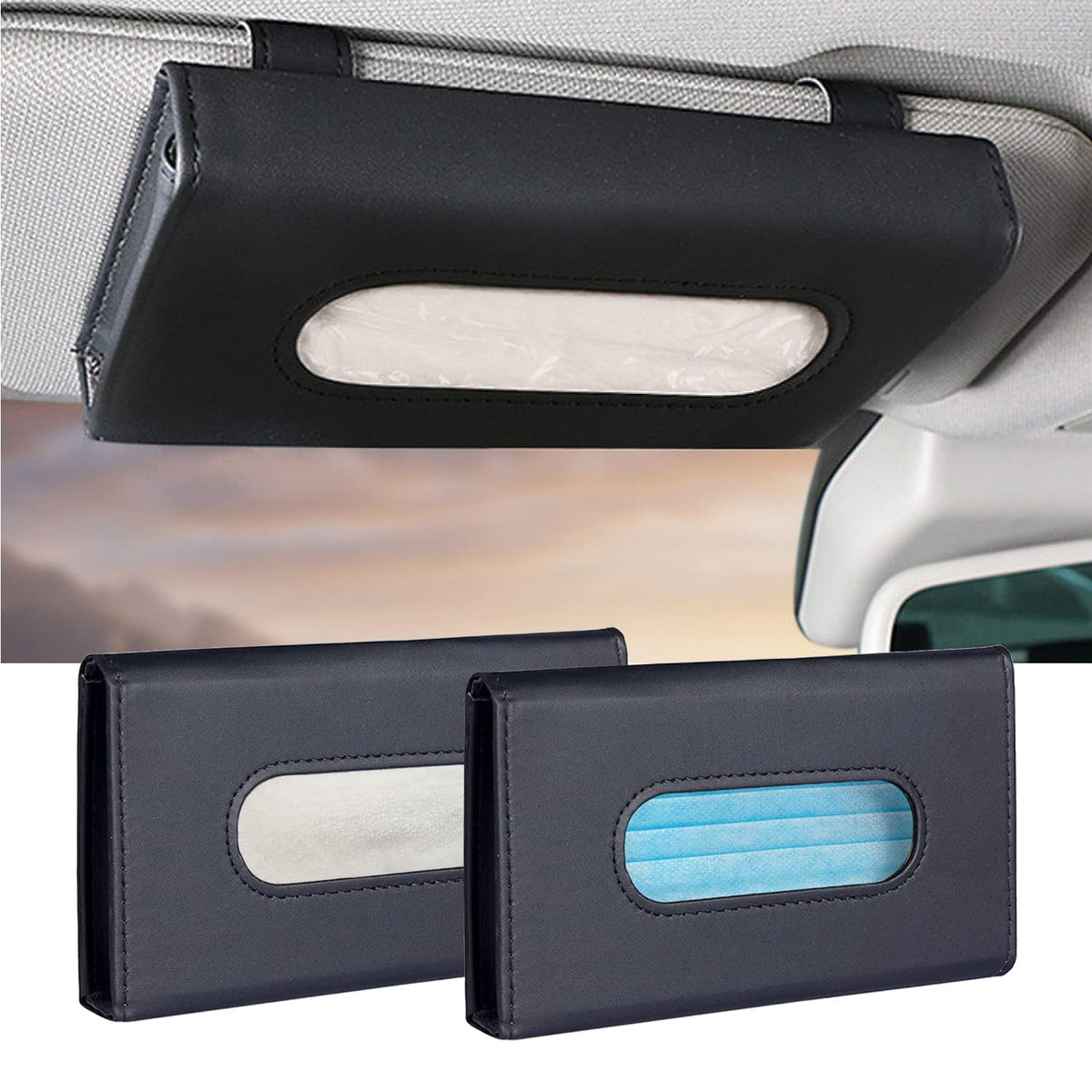 2 Pack Car Sun Visor Tissue Holder, Premium PU Leather Napkin Dispenser for Vehicle Visor Organizer, Includes Tissue ... - Image 4