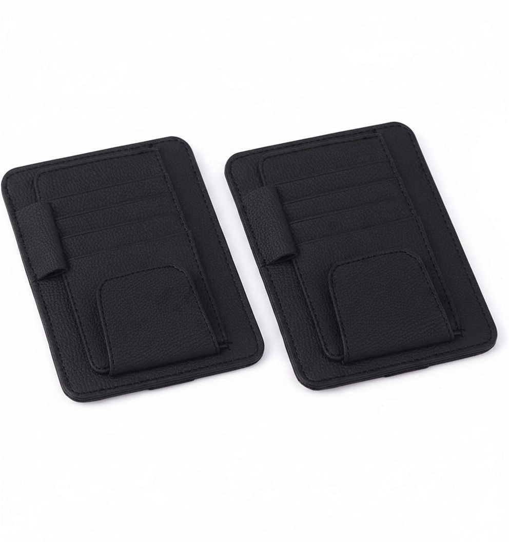 2 Pack Small Leather Car Sun Visor Organizer for Car/Truck Sunglass Holder, 4 Card Slots | Compact Document/Pen/Chaps...