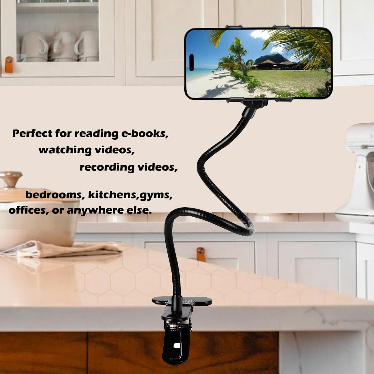 Holder Long Arm Mount for Desk, Clip Bracket Clamp Stand for 4.0-6.5'' Mobile Cell Stand - Image 6