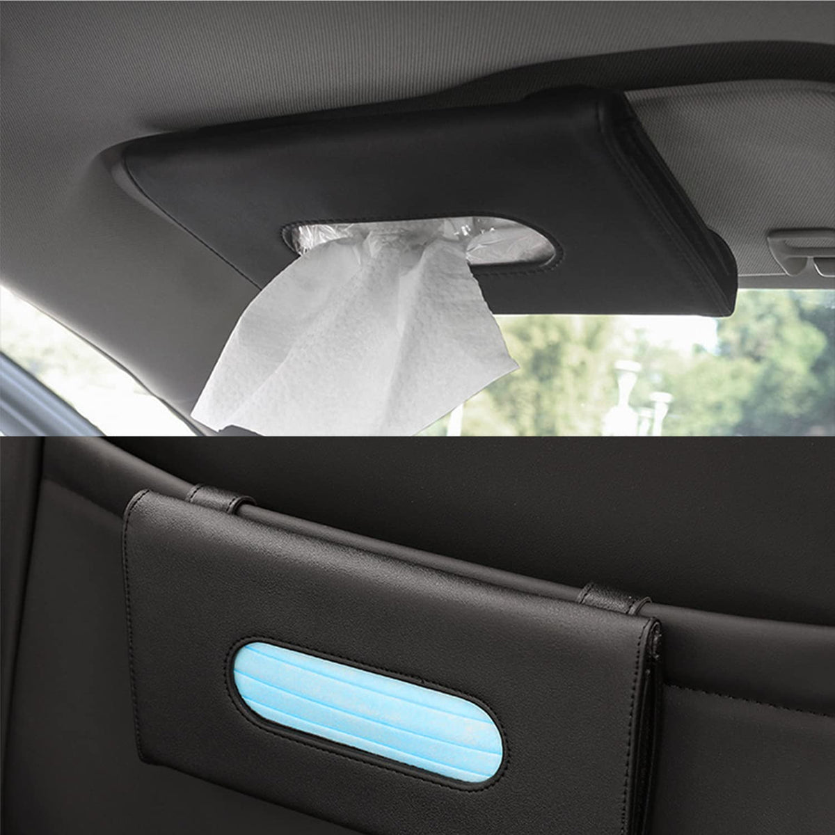 2 Pack Car Sun Visor Tissue Holder, Premium PU Leather Napkin Dispenser for Vehicle Visor Organizer, Includes Tissue ... - Image 3