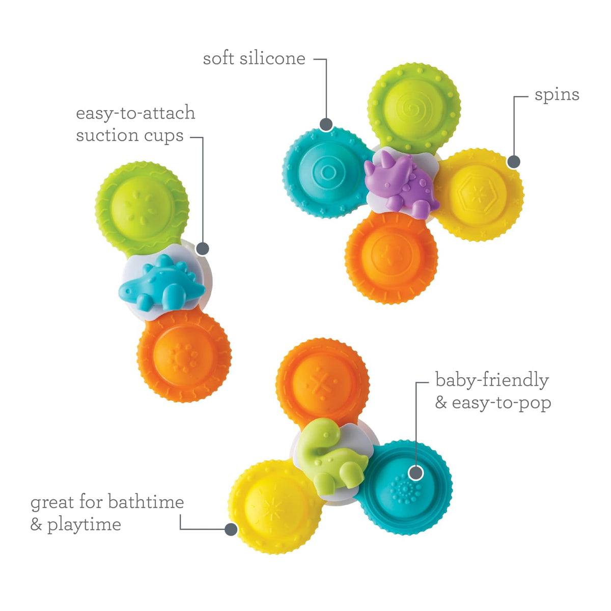 Silicone Bath Pop Spinner, for Babies 6-12 Months, Multicolor, 3-Pack - Image 5