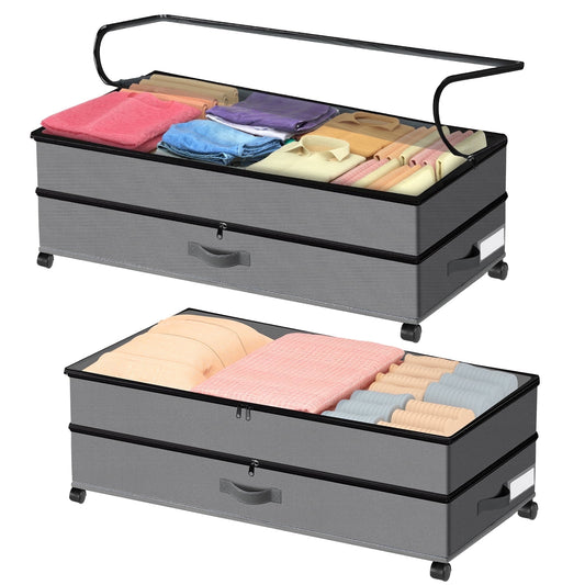 Wheels, 2Pack Expandable Large Containers, Rolling Shoe Drawer for Clothes, Bedding