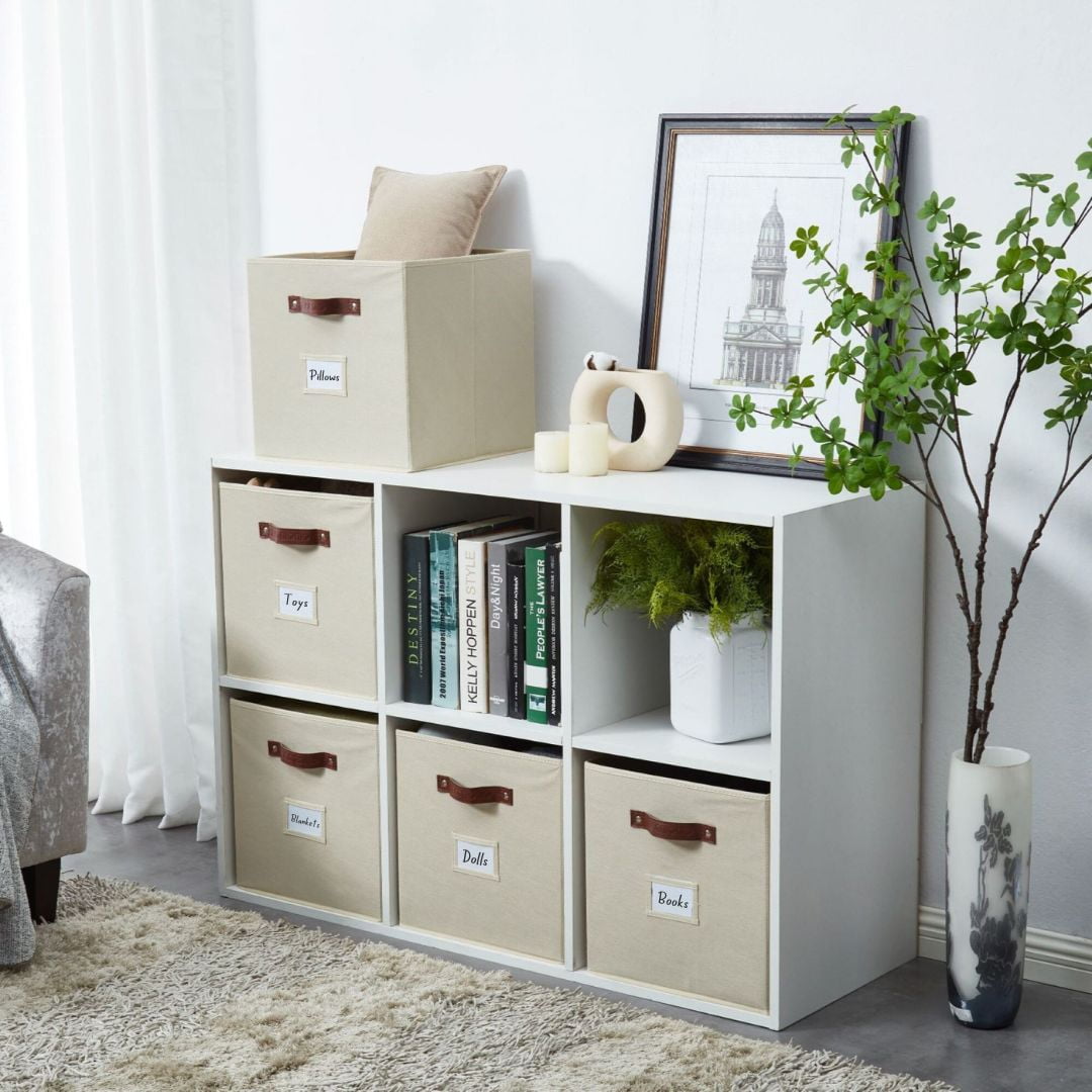 Bin, Cube Bin, Closet Organizers, Set of 6, Beige - Image 4