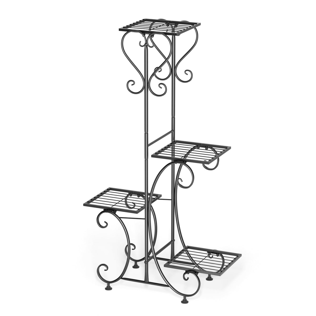 4 Plant Stand Black Metal Flower Holder Indoor Outdoor Planter Shelf, 35" Height