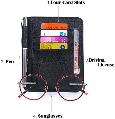 2 Pack Small Leather Car Sun Visor Organizer for Car/Truck Sunglass Holder, 4 Card Slots | Compact Document/Pen/Chaps... - Image 3