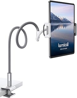 Lamicall Gooseneck Tablet Holder, Tablet Stand : Flexible Arm Clip Tablet Mount Gifts, Compatible with iPad mini Pro Air, Kindle, Switch, Galaxy Tabs, More 4.7-10.5" Devices - Gray