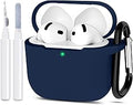 Compatible with AirPods 4 Case Cover, Protective Silicone Skin Accessories with Keychain for Women Men for Apple AirPods 4th Generation Case(2024), Front LED Visible，Midnight Blue