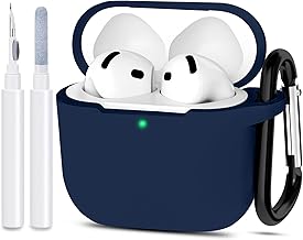 Compatible with AirPods 4 Case Cover, Protective Silicone Skin Accessories with Keychain for Women Men for Apple AirPods 4th Generation Case(2024), Front LED Visible，Midnight Blue