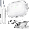 for Airpods Pro 3 Case Clear,Safety Lock Cases for Apple Airpod Pro 3 Case 2025 with Phone Stand & Cleaner Kit,Drop Protection Air pods Pro3 Cover for Men Women with Keychain,Clear+White