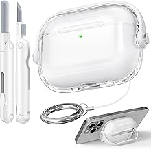 for Airpods Pro 3 Case Clear,Safety Lock Cases for Apple Airpod Pro 3 Case 2025 with Phone Stand & Cleaner Kit,Drop Protection Air pods Pro3 Cover for Men Women with Keychain,Clear+White