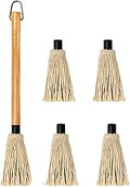 YFWOOD BBQ Mop Brushes for Sauce,18 Inch Grill Basting Mop Wooden Long Handle BBQ Mop with 4 Extra Replacement Heads for BBQ Grilling Smoking Steak