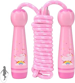 Jump Rope for Kids, Adjustable Toddler Jump Rope with Wooden Handle and Cotton Rope, Cute Skipping Rope for Boys and Girls Fitness Workout Exercise 8.5 Ft(Pink)