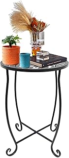 Fashion&cool Outdoor Side Tables, Weather Resistant Metal Patio Side Table, Small Round Outdoor End Table Side Table for Patio Yard Porch Balcony Garden Bedside, Plant Stand for Indoor Outdoor
