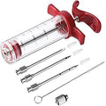 Meat Injector Syringe - 3 Marinade Injector Needles for BBQ Grill, Premium Portable Turkey Injector kit for Smoker,Marinades Injectors for Meats With 1oz Large Capacity 1 Brush Easy to Use & Clean Red