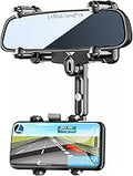 LvShuLiangPin Rearview Mirror Phone Holder for Car, 360° Rotating Rear View Mount with Adjustable Arm Length, Upgraded Four Corners Fixed Anti-Shake Multifunctional Design for All Smartphones