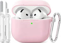 for AirPods 4 Case Pink with 3-in-1 Cleaner Kit & Keychain, Skin-Soft Silicone Drop Protection iPod 4 Case Cute Compatible with Apple Airpods 4th Gen 2024 Cover for Women Girly, Lightpink