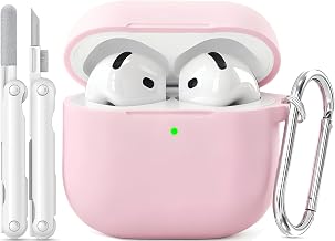for AirPods 4 Case Pink with 3-in-1 Cleaner Kit & Keychain, Skin-Soft Silicone Drop Protection iPod 4 Case Cute Compatible with Apple Airpods 4th Gen 2024 Cover for Women Girly, Lightpink