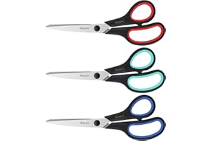 iBayam 3-Pack 8" Heavy Duty Scissors with Ultra Sharp Blades and Comfort Grip Handles - For Office, Home, School, Sewing, and