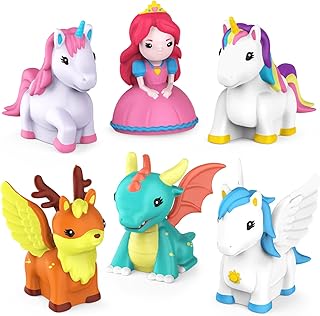 Tub Works Fantasy Watertight Bath Toys, 6 Pack | Sealed, No Hole Bath Toys Design Keeps Moisture Out | Soft, Squeezable & Float on Water | Baby & Toddler Bathtub Toy | Unicorn Baby Girl Bathtub Toy