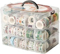 Washi Tape Box Organizer Storage,Divider Closet Container,with 30 Adjustable Compartments,Clear,Masking Tape Desktop Tape DIY Sticker Roll Tape Cutter Holder Storage,Finger Safty Dispenser