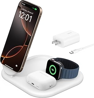 Belkin 3-in-1 MagSafe-Compatible iPhone Charger - Foldable Magnetic Qi2 Certified, MagSafe Charging Station for Phone, Apple Watch, AirPods - Wireless for Multiple Devices