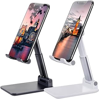 Meetuo 2 Pcs Cell Phone Stand for Desk, Adjustable & Foldable Phone Holder | Adjustable Angle Height, Fully Foldable&Portable, Compatible with iPhone 17/16/15/14/13/12/Smartphones