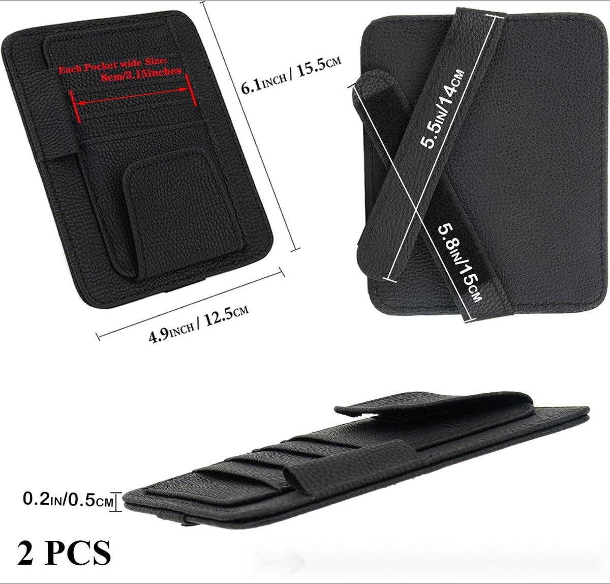 2 Pack Small Leather Car Sun Visor Organizer for Car/Truck Sunglass Holder, 4 Card Slots | Compact Document/Pen/Chaps... - Image 2