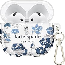 kate spade new york AirPods 4 Protective Case with Keychain Ring - Flowerbed Blue, Compatible with AirPods 4th Generation