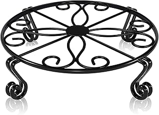 12"x3.1" Black Plant Stand for Flower Pot Heavy Duty Potted Holder Indoor Outdoor Metal Rustproof Iron Garden Container Round Supports Rack for Planter Bronze,Pumpkin Stand Outdoor