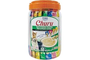 INABA Churu Cat Treats, Lickable, Squeezable Creamy Purée Cat Treat with Green Tea Extract & Taurine, 0.5 Ounces Each Tube, 5