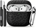 Leopard Carving for AirPods 4 Case,Pattern Design Cute Soft Silicone Protective Cover for Man/Women/Girly-with Keychain&Cleaning Kit(Black，for AirPods 4 2024)