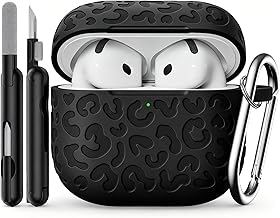Leopard Carving for AirPods 4 Case,Pattern Design Cute Soft Silicone Protective Cover for Man/Women/Girly-with Keychain&Cleaning Kit(Black，for AirPods 4 2024)