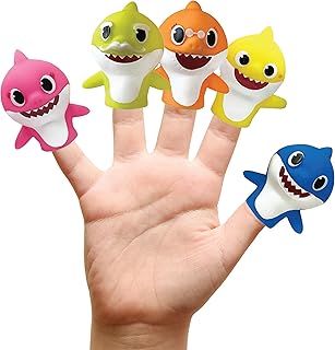 Nickelodeon Baby Shark 5 Pc Finger Puppet Set - Party Favors, Educational, Bath Toys, Story Time, Beach Toys, Playtime,5 Count (Pack of 1)