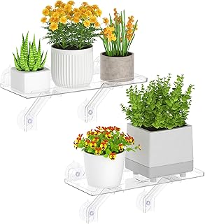 Lifewit 6" Extra Wide & Strong Window Plant Floating Shelves 2 Pack, Heavy Duty Acrylic Suction Cup Shelf, Sill Extender for Succulent Plants, Seed Starter Pots, Herb Planters 38 x 15 cm/15.2x6