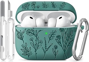 Ekoonpft for Airpods Pro 3 Case, Flower Engraved Cases for Apple AirPods Pro 3rd Generation 2025, Soft Silicone Cover for Women Girly with Cleaning Kit & Keychain, Anti-Scratch, Shockproof