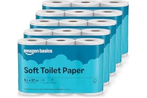 Basics 2-Ply Soft Toilet Paper, 30 Rolls (5 Packs of 6), 350 Sheets per Roll, Septic Safe, Equivalent to 185 Regular R