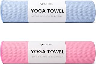 Eunzel 2 Pack Hot Yoga Towel, Non-Slip Yoga Mat Towel with Grip Dots Stickyfiber Sweat Absorbent Towel for Hot Yoga, Pilates and Workout 72" x 24", Blue/Pink