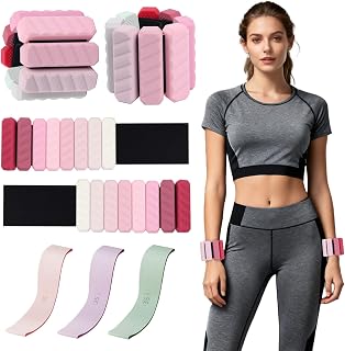 Ankle Weights Resistance Bands Set for Women,Adjustable Wrist Weights Wearable Arm Leg Weight Set of 2(1Lbs Each),Elastic Exercise Loop Bands with 3 Levels(15/25/35 LBS),for Gym, Yoga, Pilates, Cardio & Strength Training