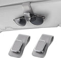 BMLEI Sunglasses Holder for Car, One-Handed-Operation Leather Sunglasses Clip for Car Sun Visor, 2Pack Sturdy Eyeglasses Holder and Ticket Card Clip, Auto Interior Car Visor Accessories (Gray)