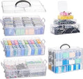 Bead Organizers and Storage, 56 Pcs Small Plastic Containers with Lids and 3-Tier Stackable Storage Box, Mini Clear Organizers for Jewelry Toys Craft Storage (3 tire different sizes 56pcs)