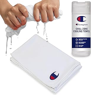 Champion Face & Neck Towel for Active Cooling (White), 34"x10" Lightweight Cooling Neck Wrap for Yoga, Hiking, and Outdoor Workouts, Reusable Sports Towel with Unique Fabric & Sun Protection