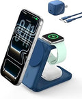 Belkin MagSafe Charger Compatible, 3-in-1 Charging Station, Qi2.2 25W Magnetic Wireless Charger Dock, Foldable Charging Stand for iPhone 17/16/15, Apple Watch, AirPods, Pixel 10 (45W Adapter Included)