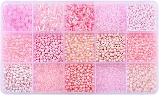 15 Grid Pink Glass Seed Bugle Tube Beads Kit for Jewelry Making DIY Craft | 2/3/4mm Embroidery Beads for DIY Bracelet Necklace Kit