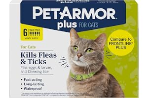 PetArmor Plus Flea and Tick Prevention for Cats over 1.5 lbs, Cat Flea and Tick Treatment, 6 Doses, Waterproof Topical, Fast