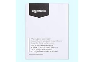 Basics Multipurpose Copy Printer Paper, 8.5 x 11 Inches, 20 lb, 92 Bright, White, 1 Ream (500 Sheets), Jam-Free