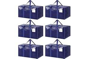 6 Pack Extra Heavy Duty Large Moving Bags with Strong Zipper & Comfortable Handles, Sturdy & Durable Clothes Storage Bags Tot