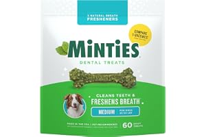 Minties Dental Chews for Dogs, 60 Count, Vet-Recommended Mint-Flavored Dental Dog Treats for Medium Dogs, Bones Clean Teeth
